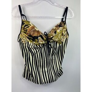 Martini Sol Tankini Women's Size 14 Yellow/Black/Gold Adj. Straps V-Neck